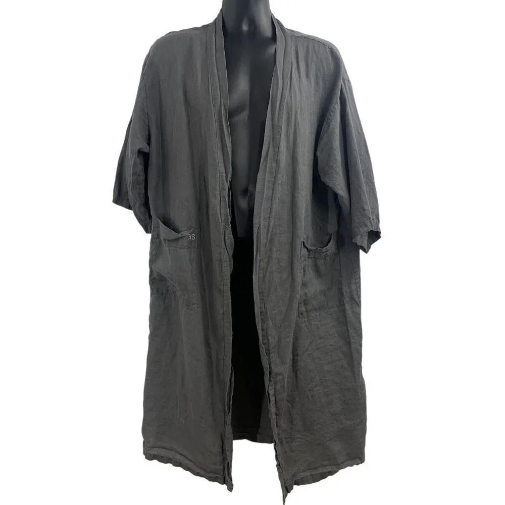 Sleeper Charcoal 100% French Flax Linen Half Sleeve Classic Robe